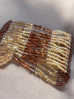 Vintage Avon Seed Bead Stretch Bracelet Earth Tone Wide 2” Statement NIB